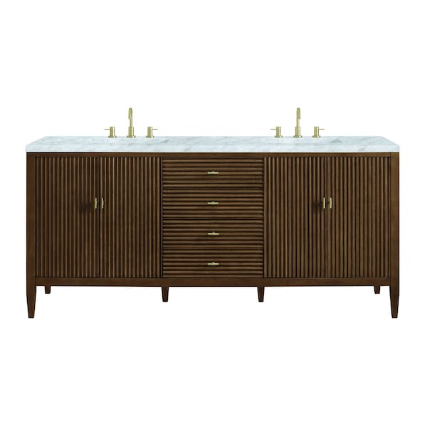 James Martin Vanities 72'' Double Vanity, Mid Century Walnut w/ 3 CM Carrara White Marble Top 485-V72-WLT-3CAR - main